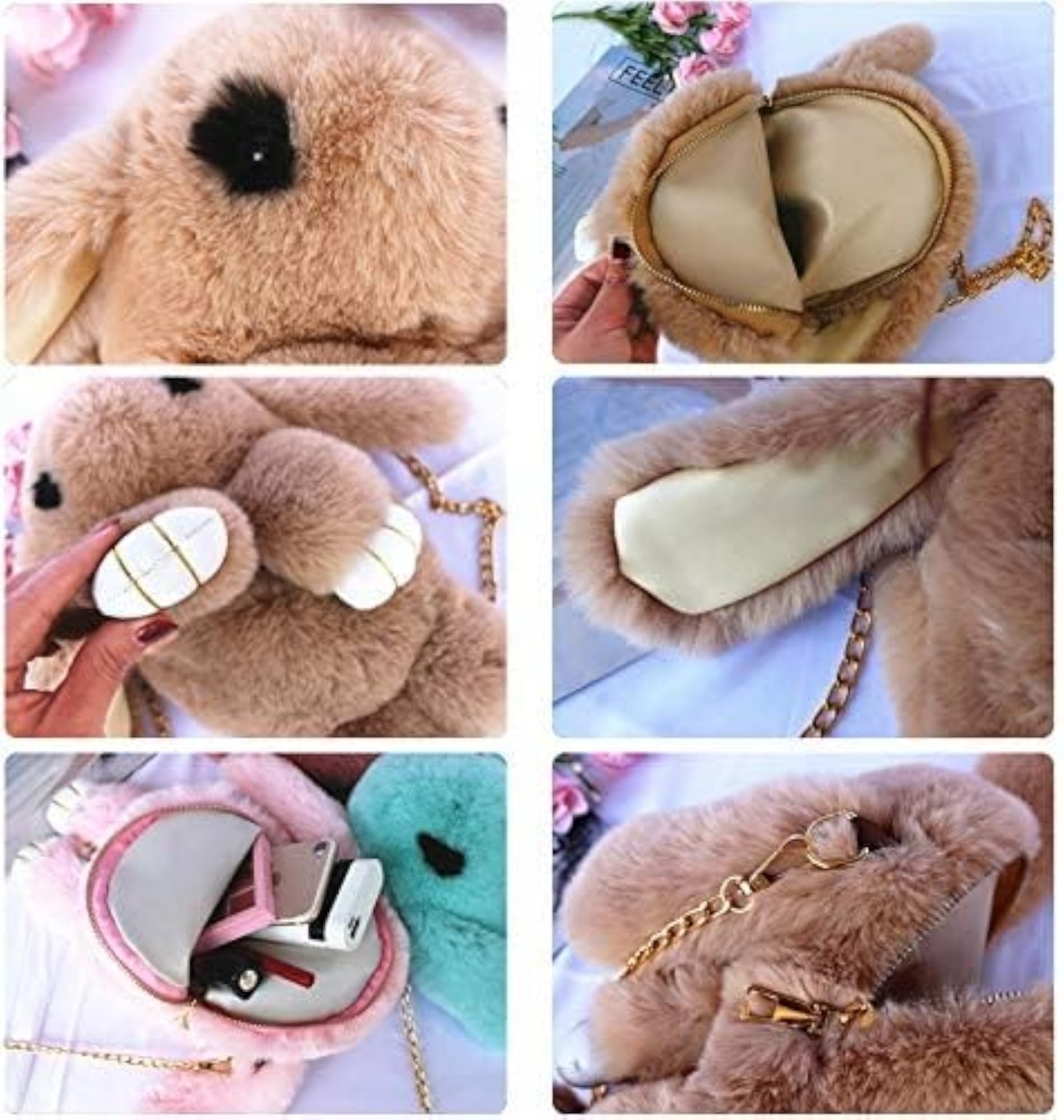 Cute Fluffy Plush Rabbit Sling Bag for Girls